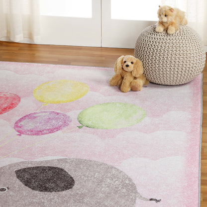 Superior Nursery Elephant Flatweave Indoor Area Rug - Soft Pink