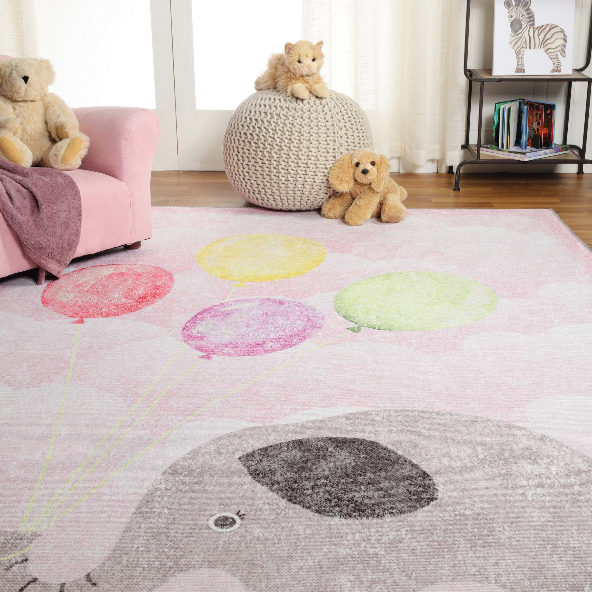 Superior Nursery Elephant Flatweave Indoor Area Rug - Soft Pink