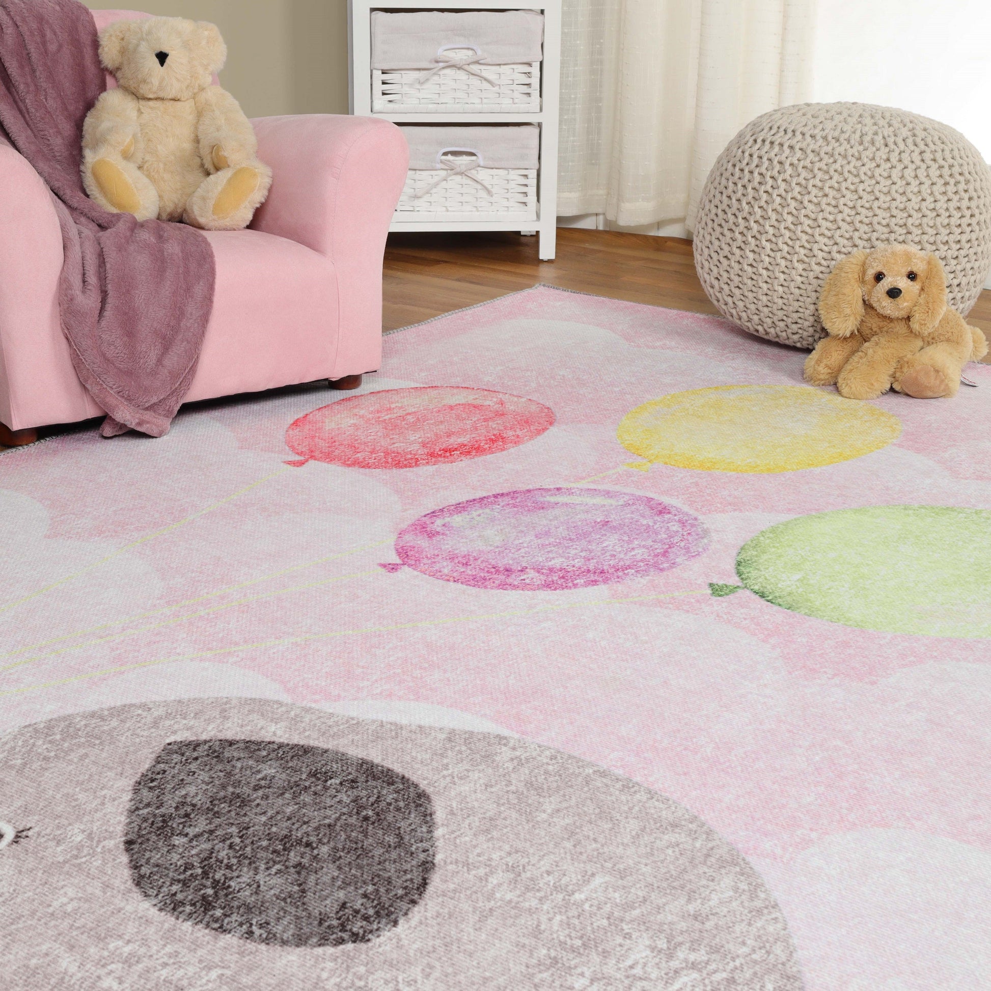 Superior Nursery Elephant Flatweave Indoor Area Rug - Soft Pink