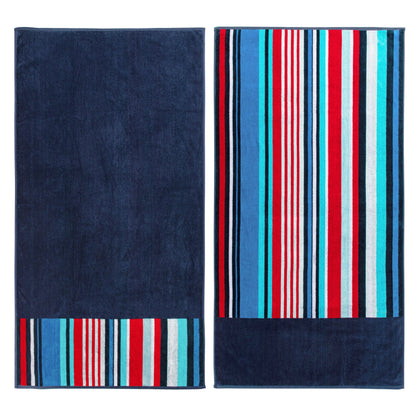 Superior Nautical Stripe Cotton Oversized Beach Towel Set - Blue