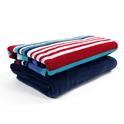 Nautical Stripe Cotton Oversized 4 Piece Beach Towel Set