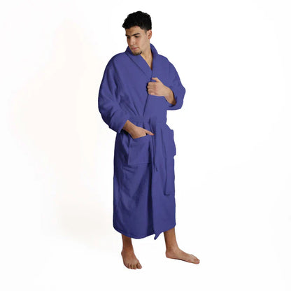 Classic Men's Bath Robe Turkish Cotton Bathrobe with Adjustable Belt - NavyBlue