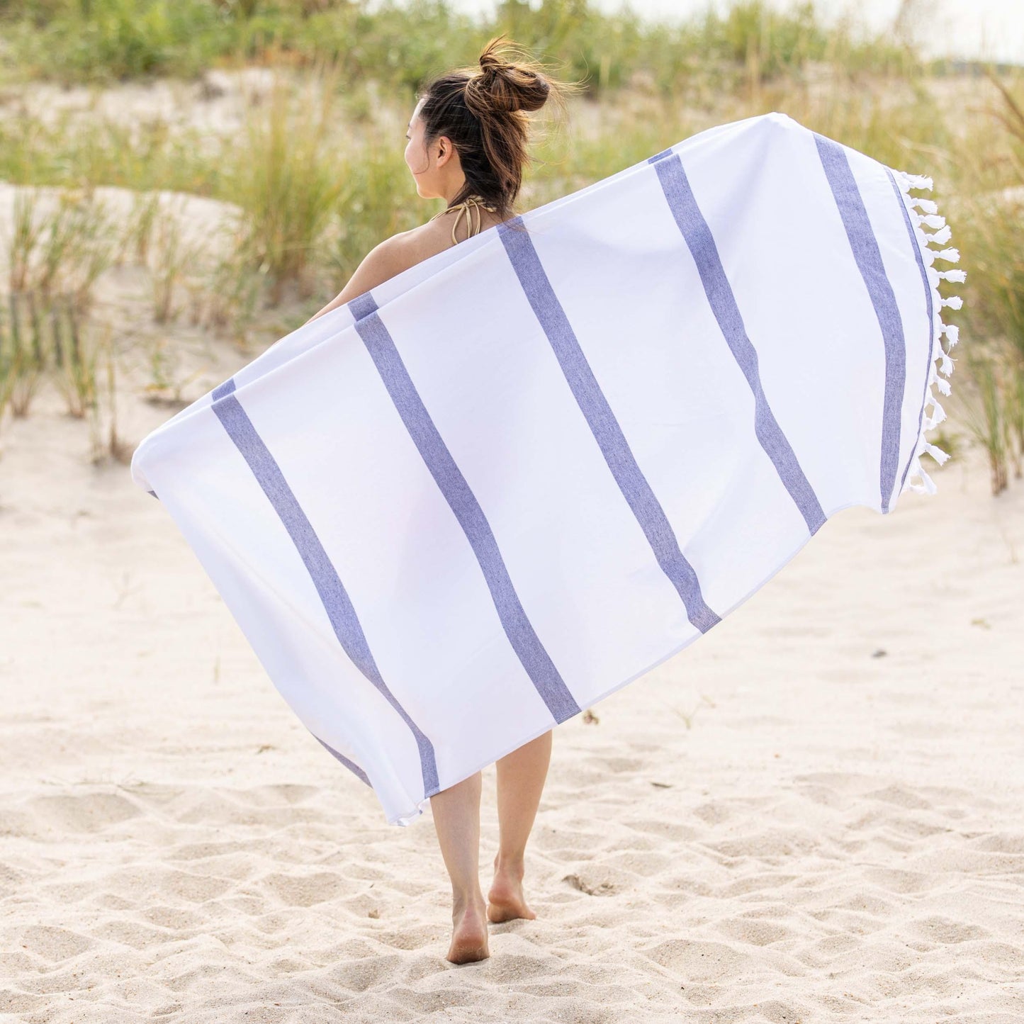 Tropical Cabana Stripe Fouta 2 Piece Beach Towel with Tassels