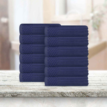 Soho Ribbed Cotton Absorbent Face Towel / Washcloth Set of 12 - NavyBlue