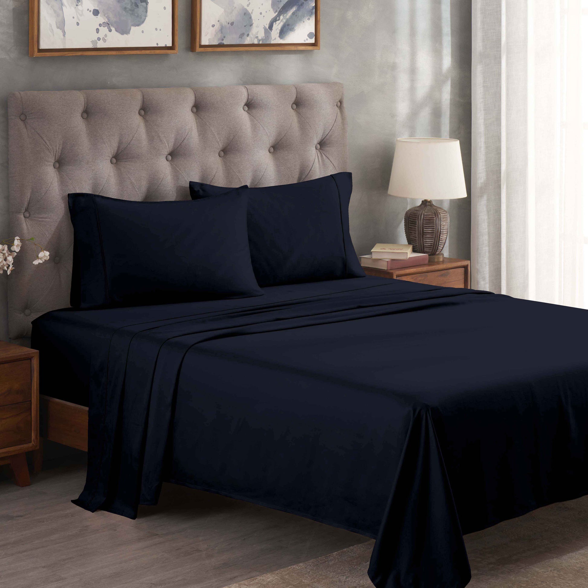 Egyptian Cotton 300 Thread Count Solid Deep Pocket Sheet Set - NavyBlue