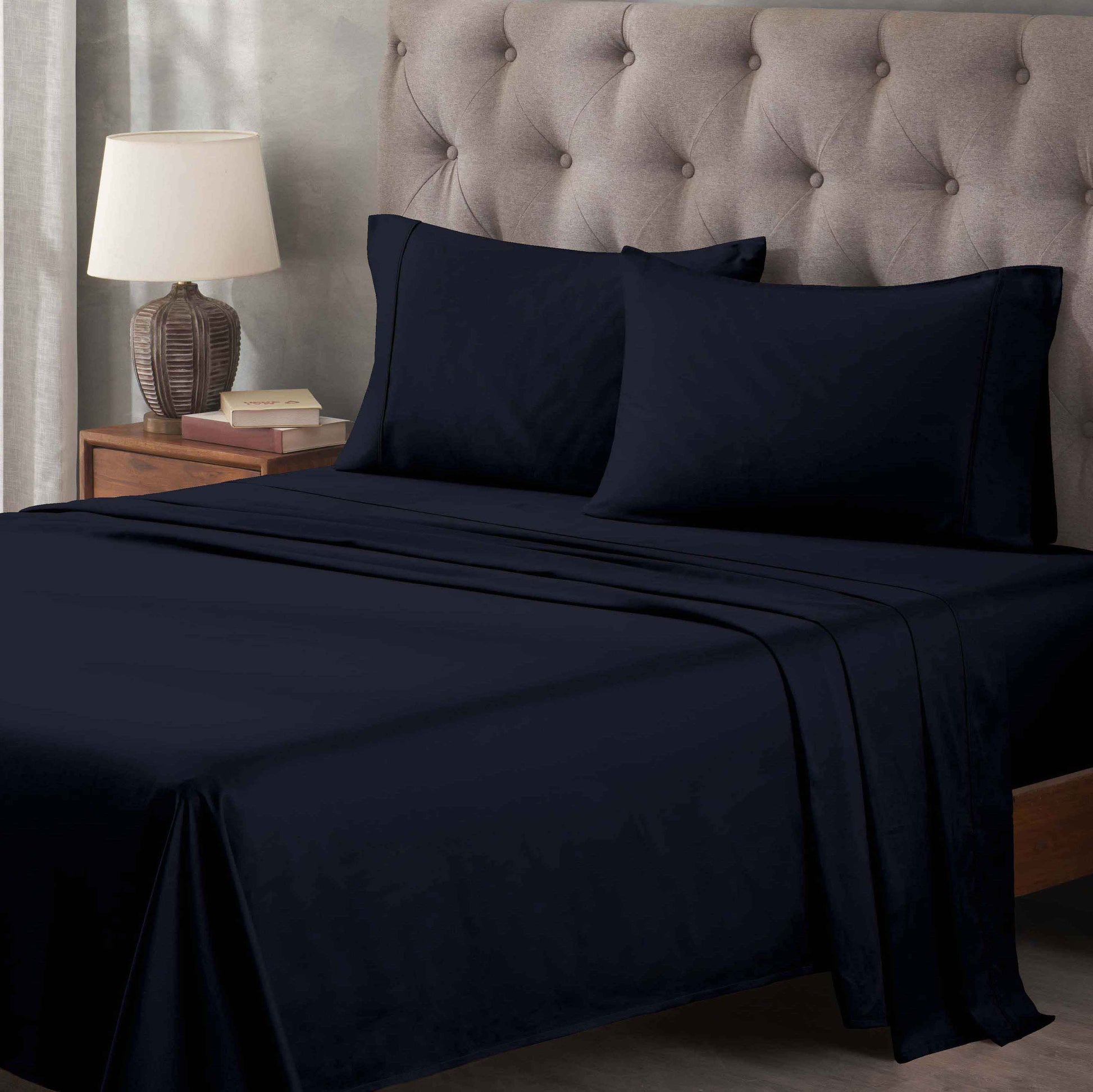 400 Thread Count Egyptian Cotton Solid Deep Pocket Sheet Set - NavyBlue