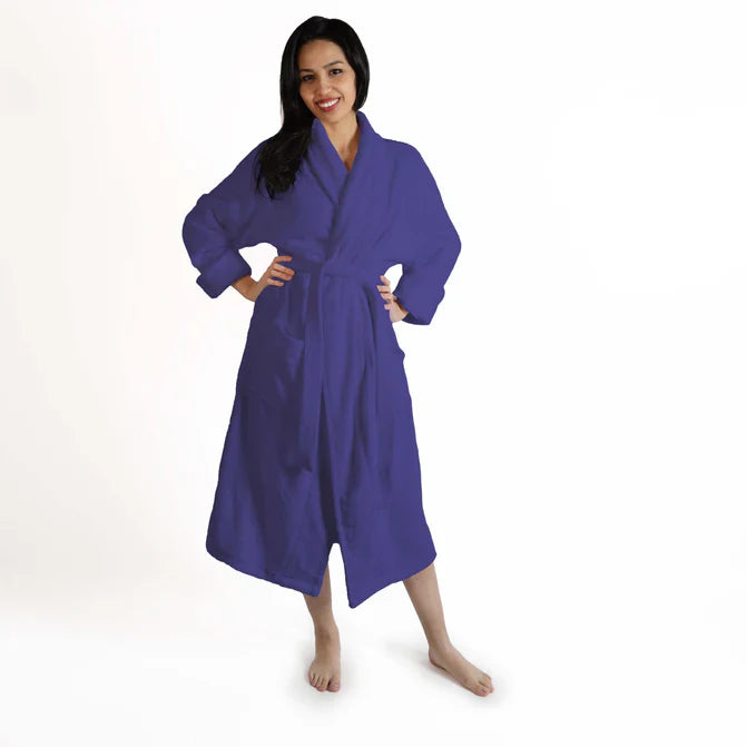 Classic Women's Bath Robe Turkish Cotton Bathrobe with Adjustable Belt - NavyBlue