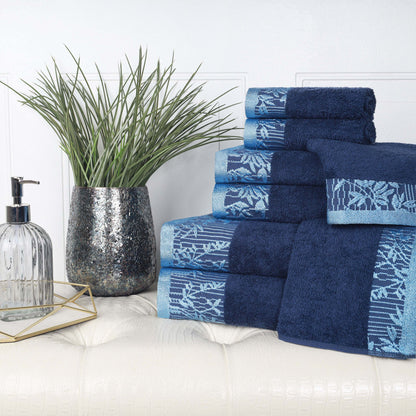 Wisteria Cotton Medium Weight Floral Jacquard Border 8 Piece Towel Set