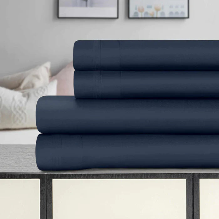 Egyptian Cotton 700 Thread Count Eco Friendly Solid Sheet Set - NavyBlue
