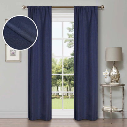 Linen Pattern Room Darkening Blackout Curtain Panel Set