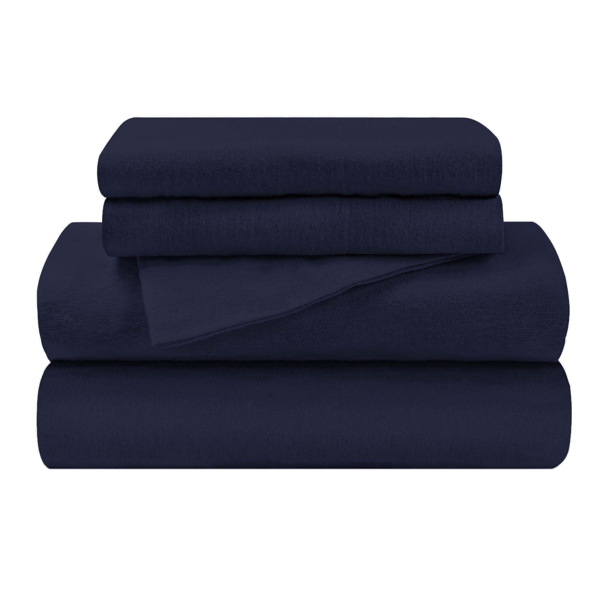Cotton Flannel Trellis Solid Deep Pocket Sheet Set - NavyBlue