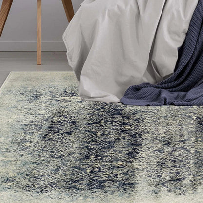 Apollo Distressed Oriental Floral Damask Indoor Area Rug - NavyBlue