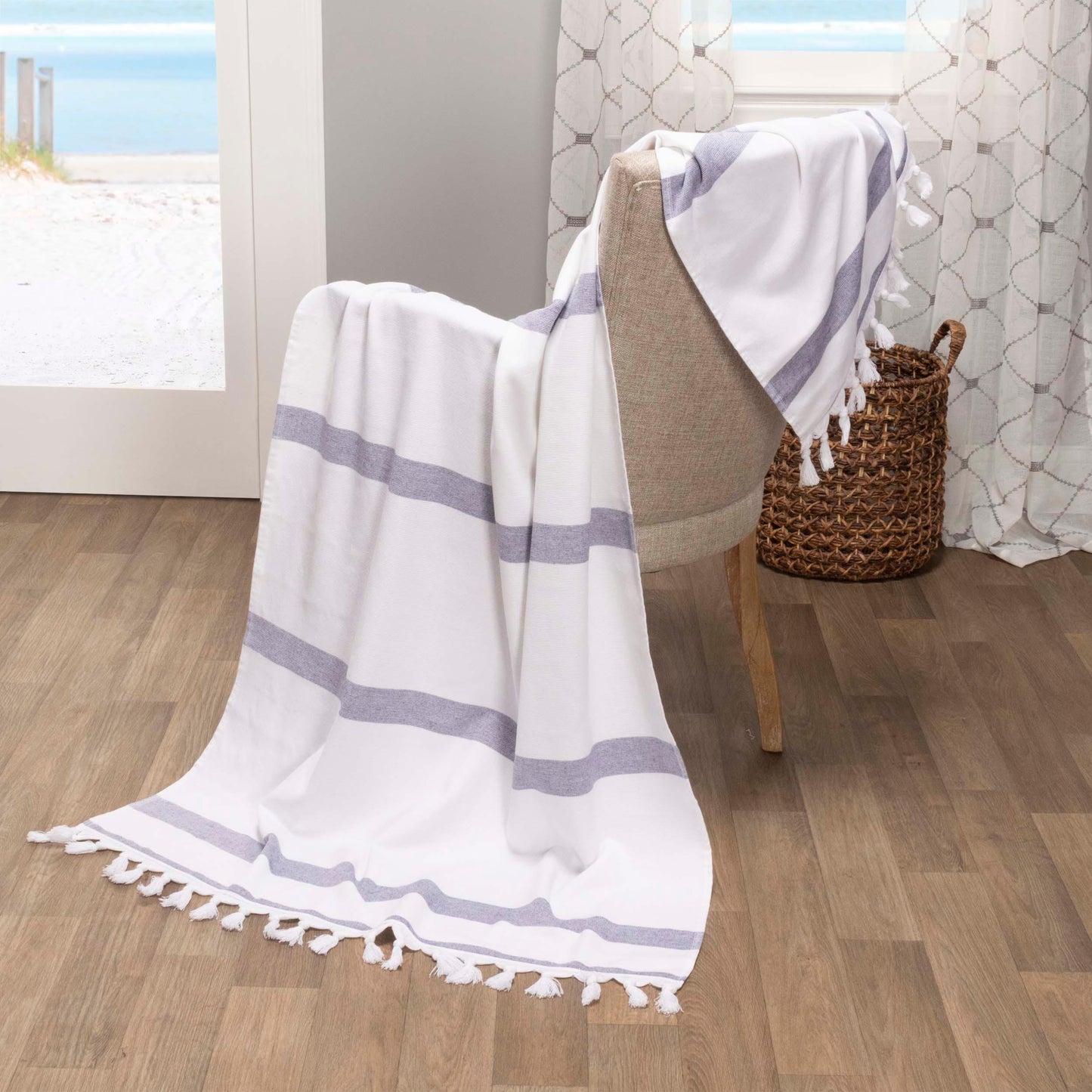 Tropical Cabana Stripe Fouta 2 Piece Beach Towel with Tassels