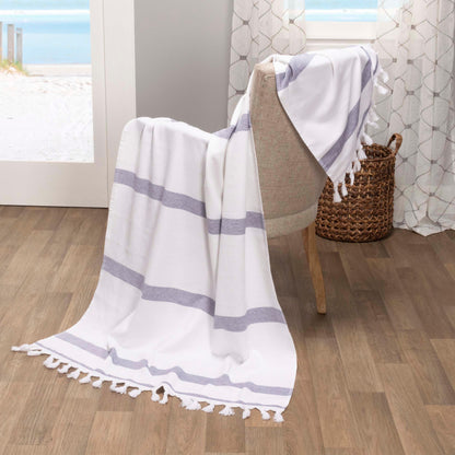 Tropical Cabana Stripe Fouta 2 Piece Beach Towel with Tassels