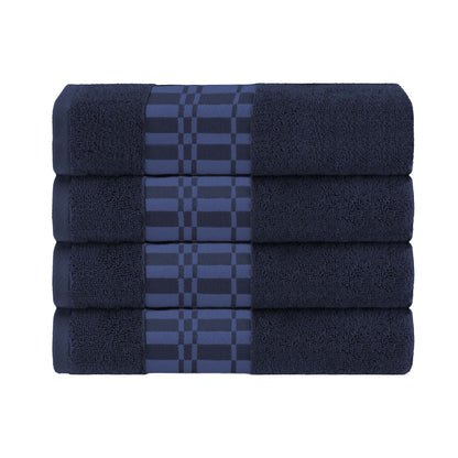 Larissa Cotton Geometric Border Bath Towel Set of 4 - NavyBlue