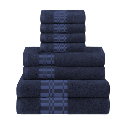 Larissa Cotton Geometric Border 8 Piece Assorted Towel Set - NavyBlue