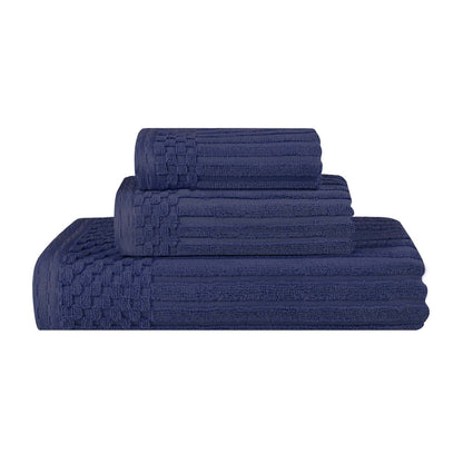 Soho Ribbed Cotton Absorbent 3 Piece Assorted Towel Set - NavyBlue