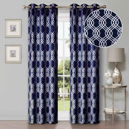 Ribbon Trellis Washable Room Darkening Blackout Curtains, Set of 2