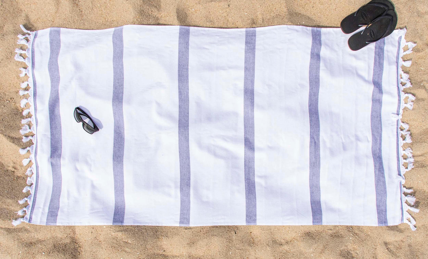 Tropical Cabana Stripe Fouta 2 Piece Beach Towel with Tassels