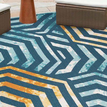 Waimea Modern Geometric Coastal Indoor Outdoor Area Rug - NavyBlue-Cream