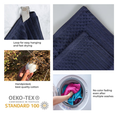 Soho Ribbed Cotton Absorbent 3 Piece Assorted Towel Set - NavyBlue