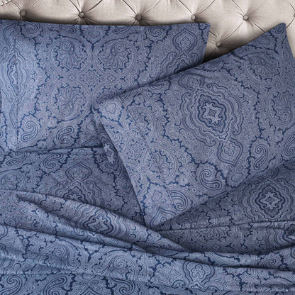 Italian Paisley 600 Thread Count Cotton Blend Deep Pocket Sheet Set - NavyBlue