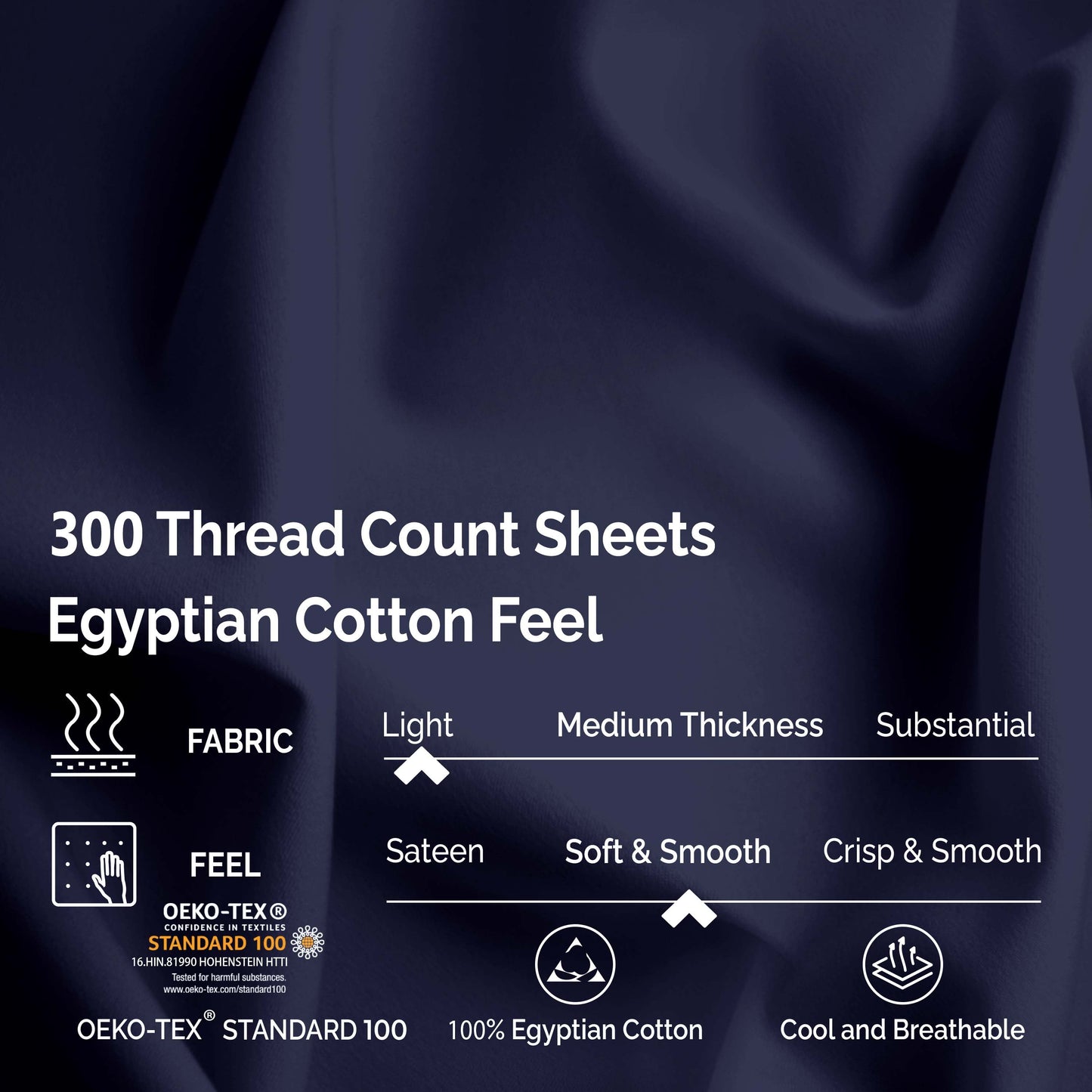 Egyptian Cotton 300 Thread Count Solid Deep Pocket Sheet Set - Navy Blue