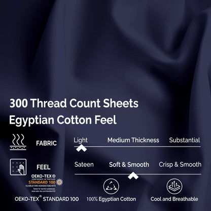 Egyptian Cotton 300 Thread Count Solid Deep Pocket Sheet Set - Navy Blue