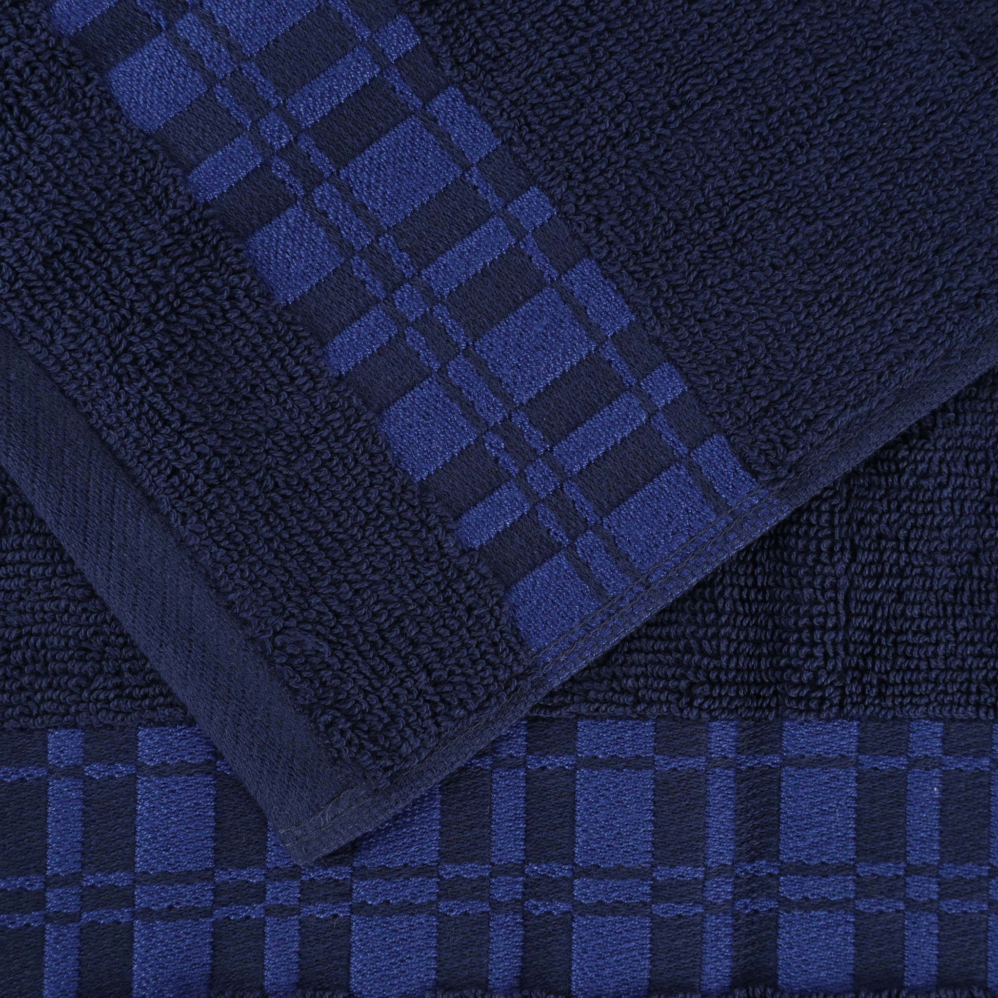Larissa Cotton Geometric Border Bath Towel Set of 4 - NavyBlue