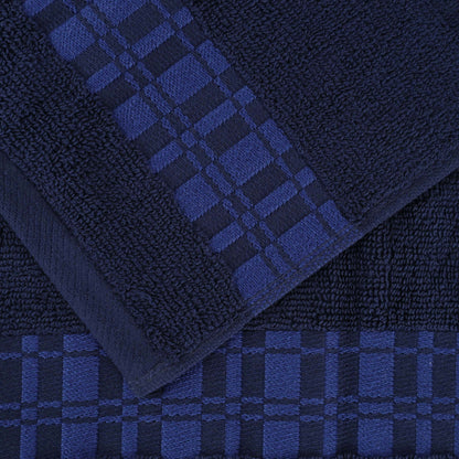 Larissa Cotton Geometric Border Bath Towel Set of 4 - NavyBlue