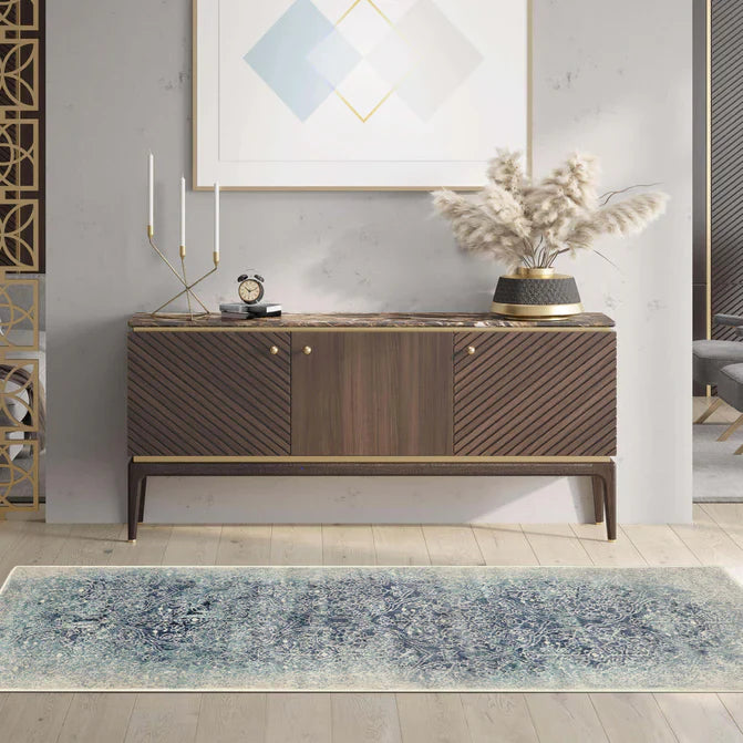 Apollo Distressed Oriental Floral Damask Indoor Area Rug - NavyBlue