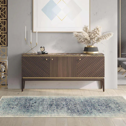 Apollo Distressed Oriental Floral Damask Indoor Area Rug - NavyBlue