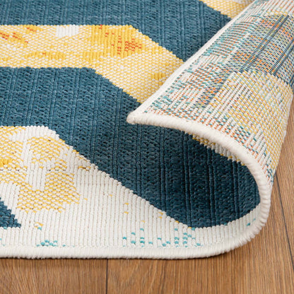Waimea Modern Geometric Coastal Indoor Outdoor Area Rug - NavyBlue-Cream