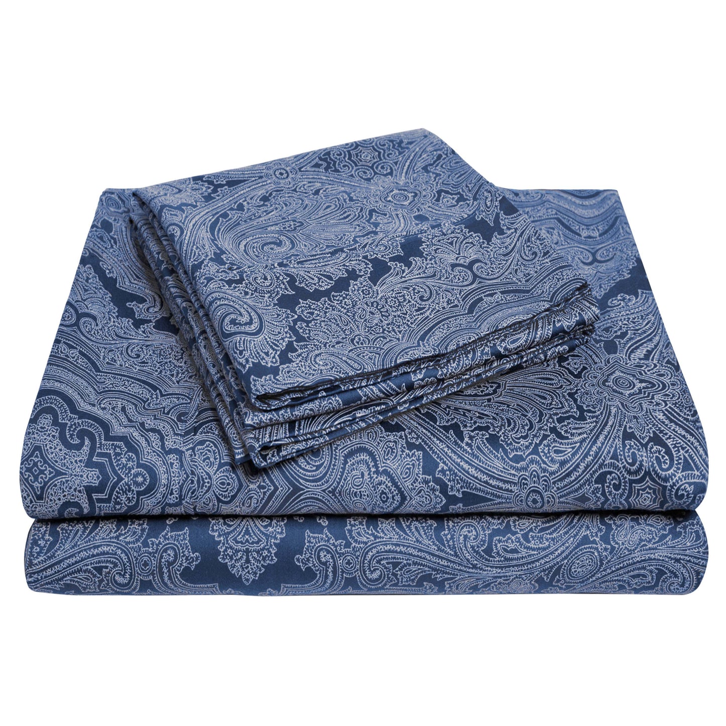 Italian Paisley 600 Thread Count Cotton Blend Deep Pocket Sheet Set - NavyBlue