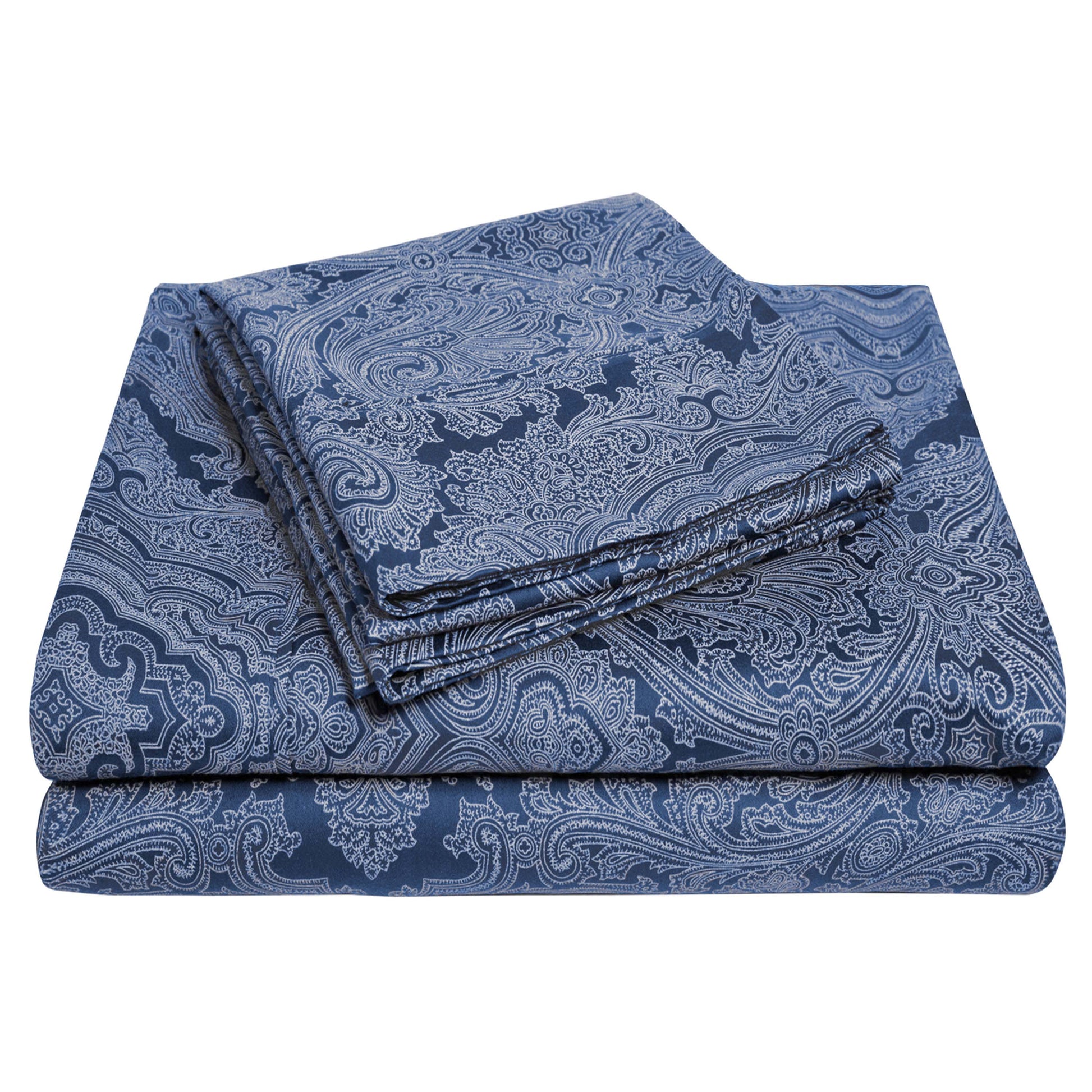 Italian Paisley 600 Thread Count Cotton Blend Deep Pocket Sheet Set - NavyBlue