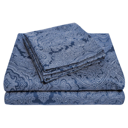 Italian Paisley 600 Thread Count Cotton Blend Deep Pocket Sheet Set - NavyBlue