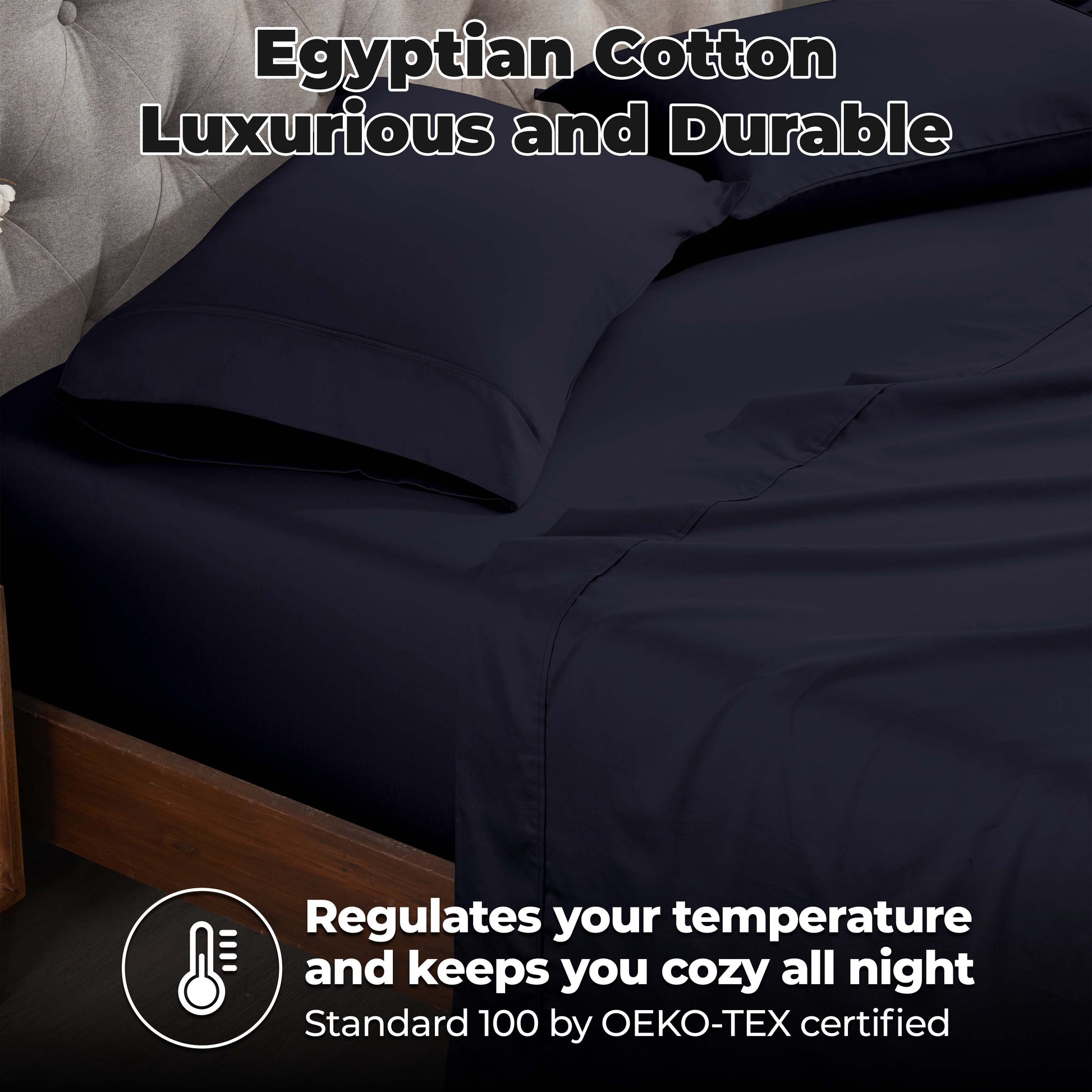 Egyptian Cotton 300 Thread Count Solid Deep Pocket Sheet Set - NavyBlue
