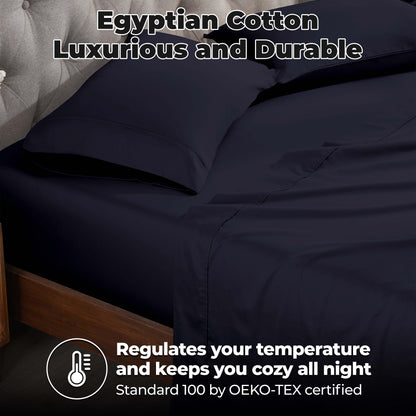 Egyptian Cotton 300 Thread Count Solid Deep Pocket Sheet Set - NavyBlue