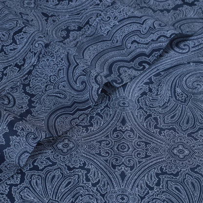 Italian Paisley 600 Thread Count Cotton Blend Deep Pocket Sheet Set - NavyBlue