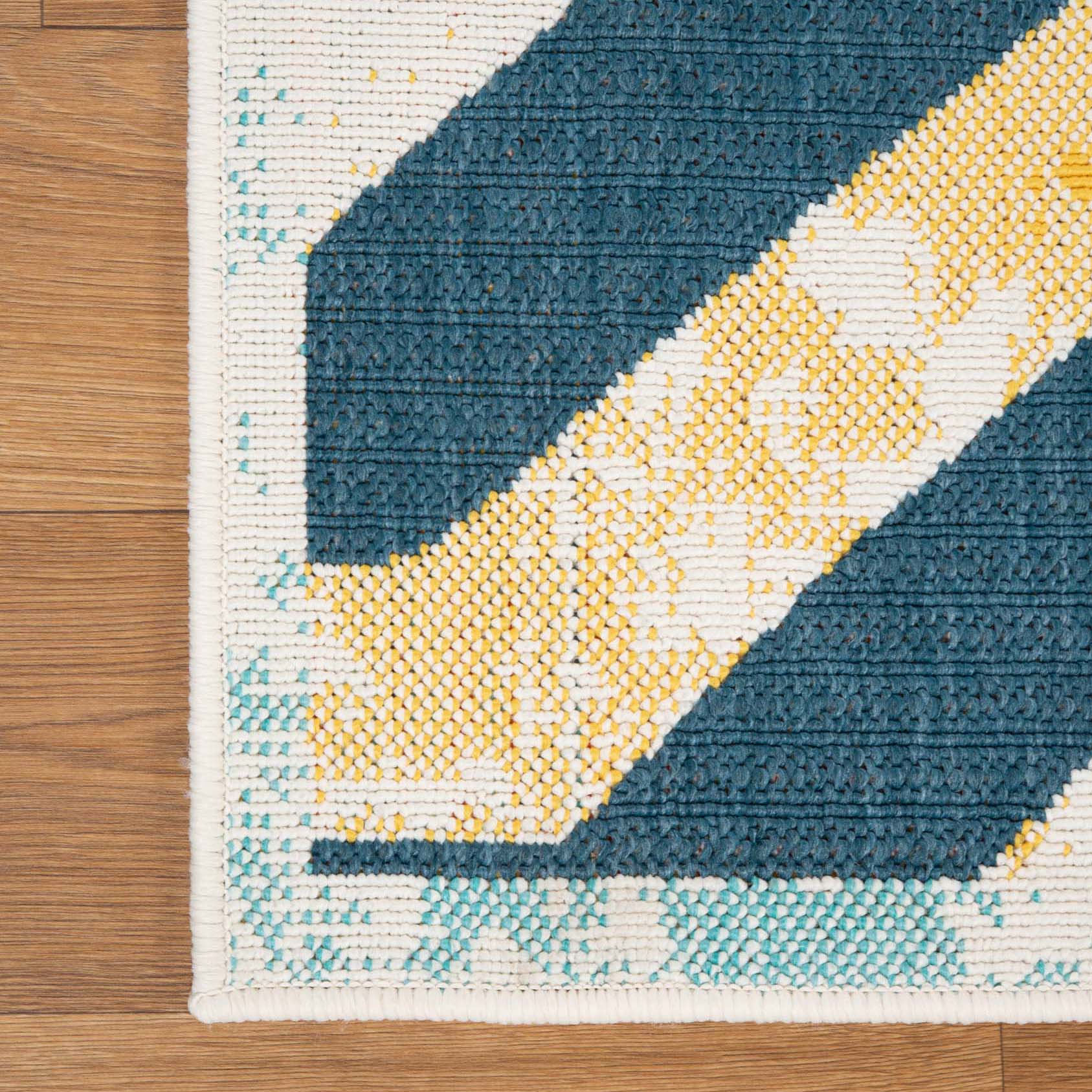 Waimea Modern Geometric Coastal Indoor Outdoor Area Rug - NavyBlue-Cream