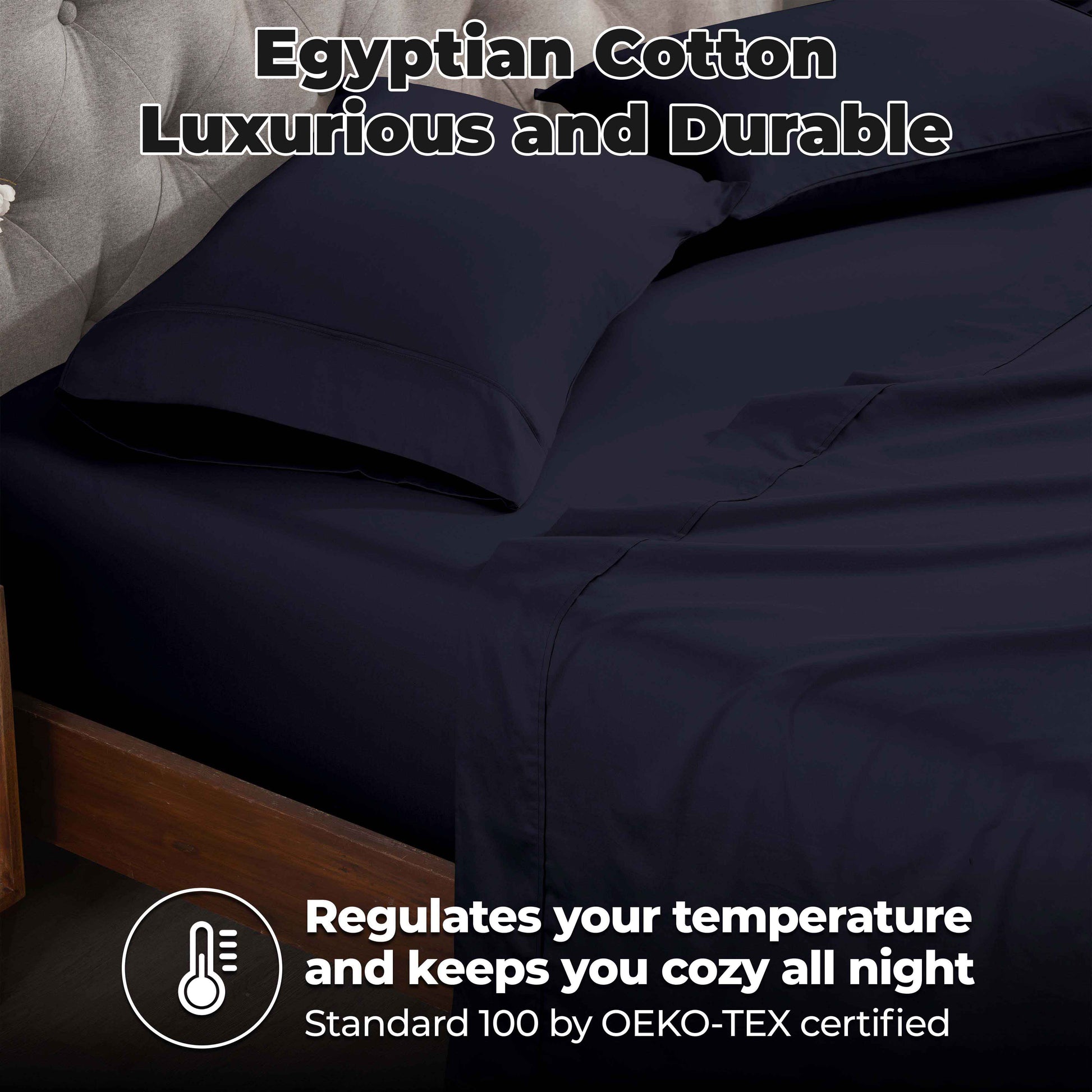 400 Thread Count Egyptian Cotton Solid Deep Pocket Sheet Set - NavyBlue