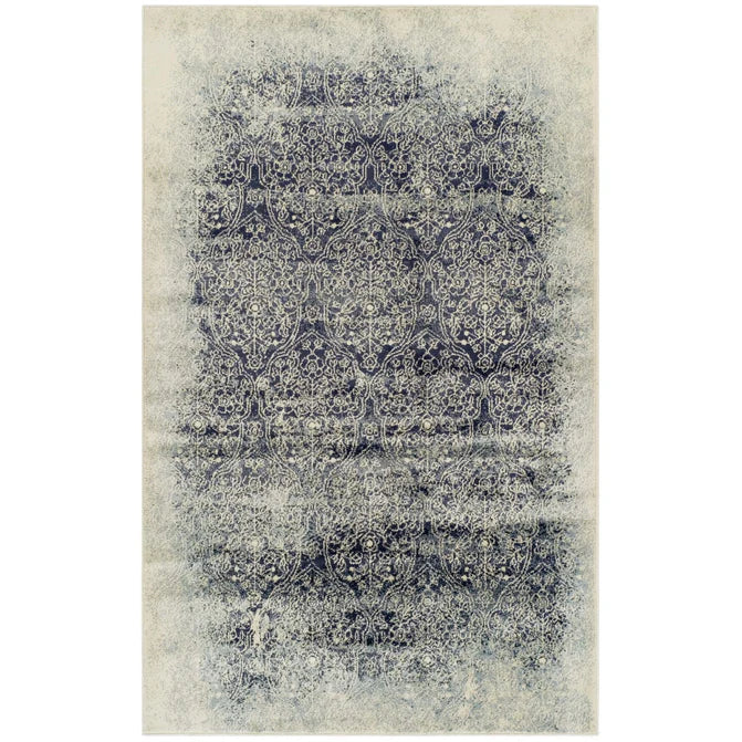 Apollo Distressed Oriental Floral Damask Indoor Area Rug - NavyBlue