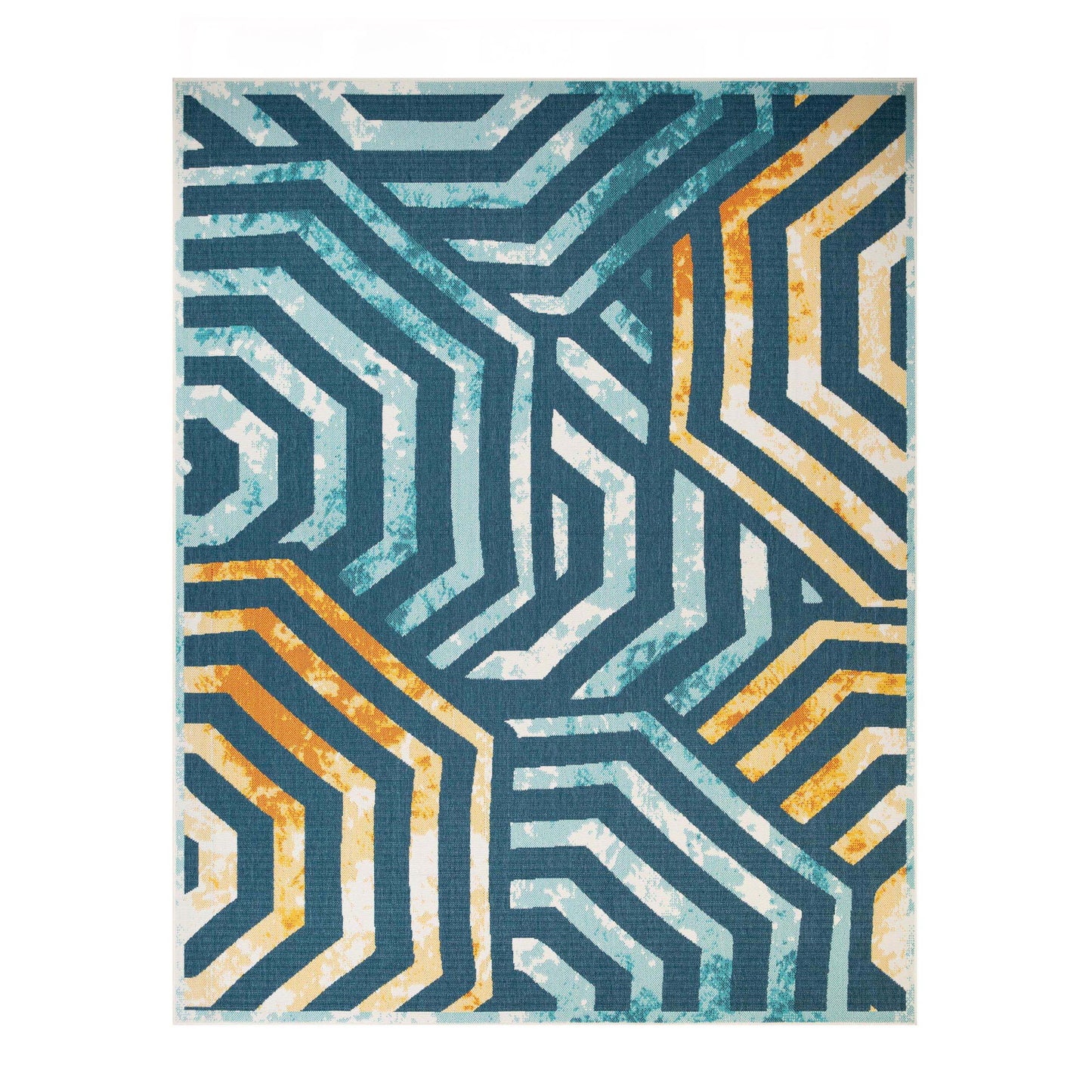 Waimea Modern Geometric Coastal Indoor Outdoor Area Rug - NavyBlue-Cream