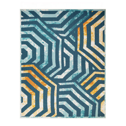 Waimea Modern Geometric Coastal Indoor Outdoor Area Rug - NavyBlue-Cream