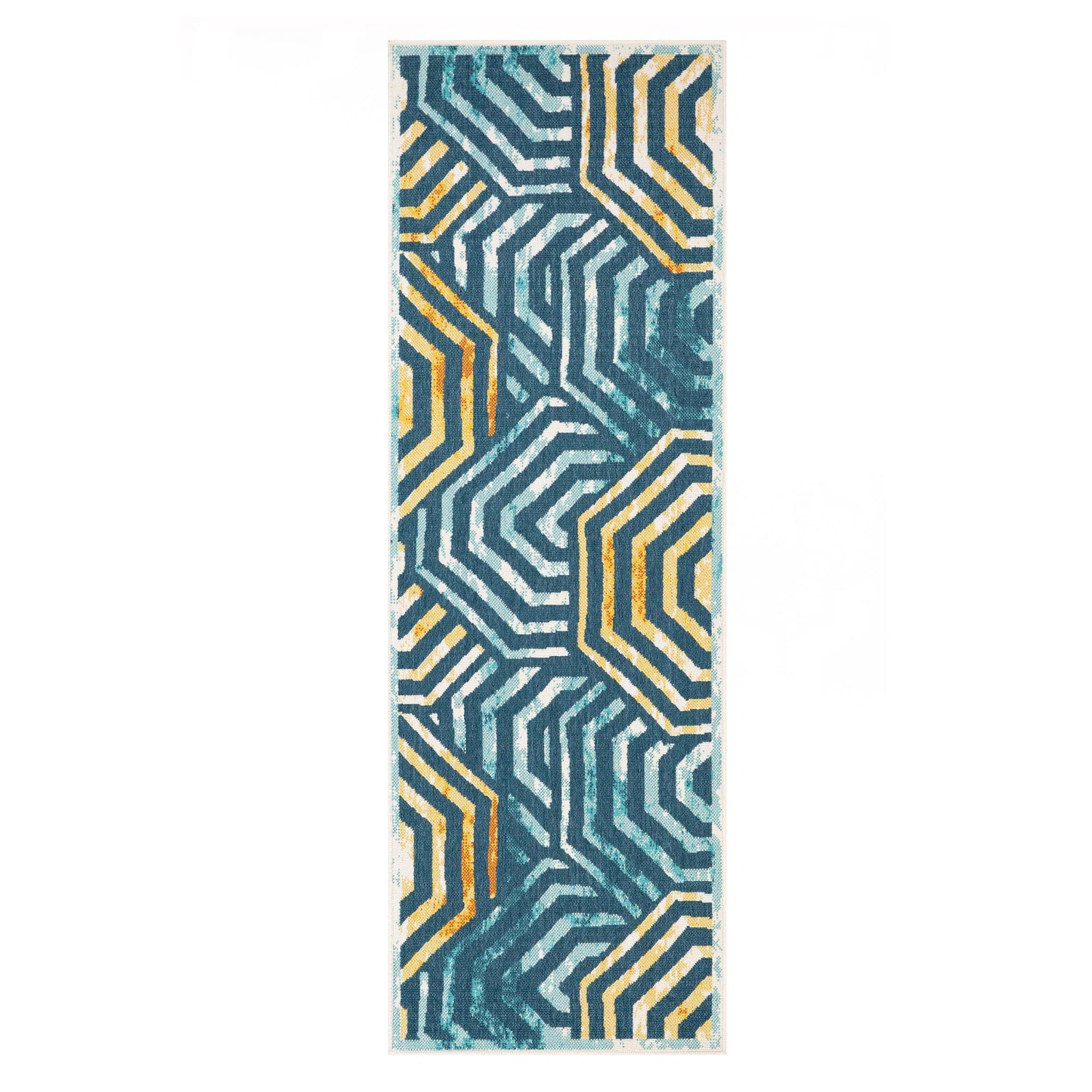 Waimea Modern Geometric Coastal Indoor Outdoor Area Rug - NavyBlue-Cream