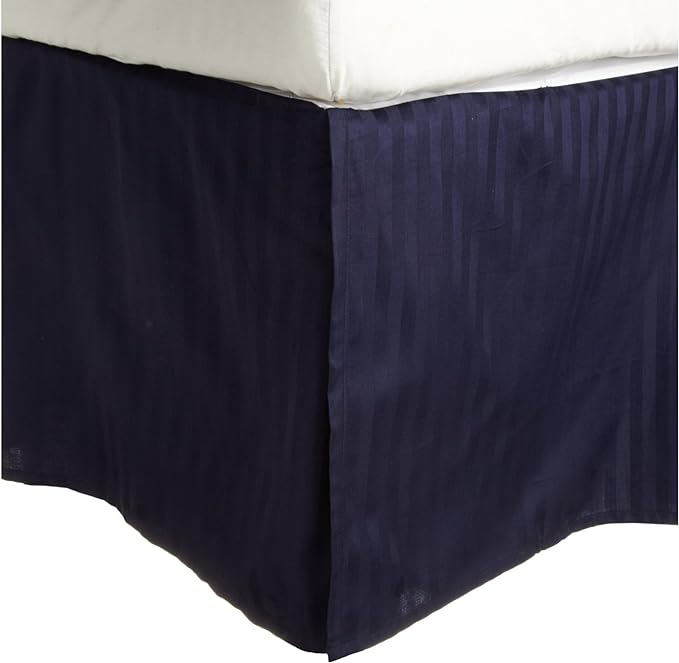 300 Thread Count Egyptian Cotton 15" Drop Striped Bed Skirt - NavyBlue