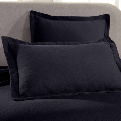 Basket Weave Matelasse Cotton Bedspread Set - Navy Blue