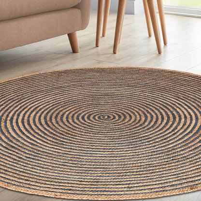 Braided Jute Reversible Round Indoor Outdoor Area Rug - NavyBlue