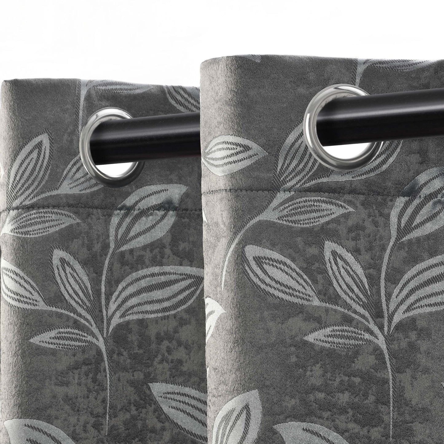 Leaves Machine Washable Room Darkening Blackout Curtains, Set of 2 - NickeBlack