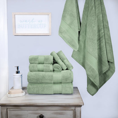 Superior Premium Turkish-Cotton Assorted Towel Set - Olive Green